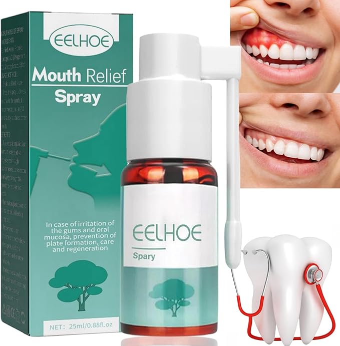 Eelhoe mouth relief spray in deep mint green and dark green design, made with natural herbal extracts for instant freshness and mouth odor control, fresh breath mist for adults and teens by Innopick.