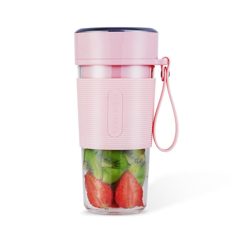 Fruit blender shaker cup in pink and black BPA-free plastic, portable blending on-the-go, perfect for fitness lovers, fitness shaker bottle by Innopick.