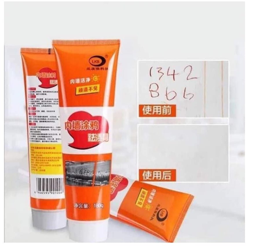 Wall repair cream in bright orange, white, yellow, and black, made with water-based formula, quick wall crack repair, perfect for home users, wall filler cream by Innopick.